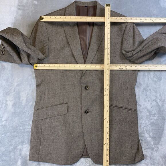 Jos. A. Bank Men's 40R Beige Tan Houndstooth Plaid Brown 2-Button Wool Blazer - Picture 3 of 9